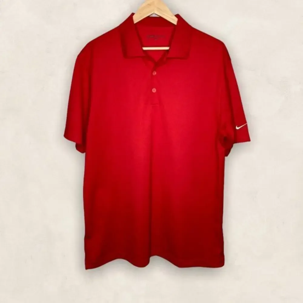 Nike Men's Large L Red Dri-Fit UV Tech Athletic Stretch Knit Golf Polo Shirt
